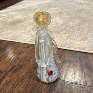 Vintage MURANO ART GLASS LATTICINO RIBBON & GOLD ANGEL With Original Sticker 8”
